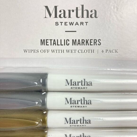 Martha Stewart Wet Erase Markers 4-pack Metallic Gold Silver Whiteboard Glass - Picture 2 of 6